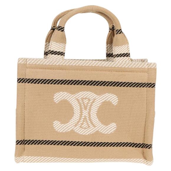 CELINE Triomphe Small Cabas Tice Tote Bag Canvas Beige Gold - Picture 2 of 12